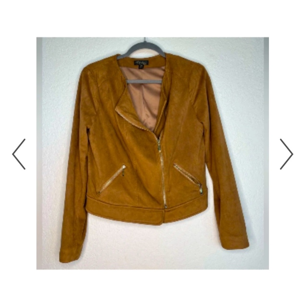 Thalia Sodi Women’s Brown Faux Suede Motorcycle Jacket Sz L XC